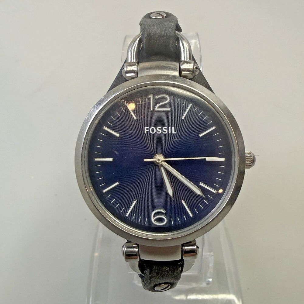 Fossil 32mm Womens Watch 251212 5ATM Blue Dial Black Leather Band EUC